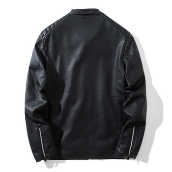 Kožená Bunda Slim Farbou Mužov Kožušinový Kabát Motocykel PU Bežné Slim Fit Outwear Muž Čierne Oblečenie Plus Veľkosť M-5XL ,GA541