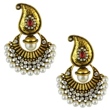 Afganský Turecko farbu Zlata Kovové Dlhé Náušnice Kvapka Veľké Pearl Flower Crystal oxidovaného India Jhumka Vyhlásenie Ženy, Etnické Šperky
