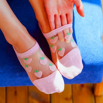 6 Párov Zábavné Ponožky Ženy Príležitostné Letné Transparentné Harajuku Ovocie Tlač Členkové Ponožky Školy Dievčatá Priedušná Neviditeľné Ponožky