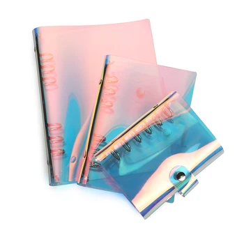 NOVÉ A5 A6 A7 PVC Laser Rainbow Binder Transparentným Notebook Denník Kryt Lesk Loose Leaf Poznámka Knihu Plánovač Klip Kancelárske potreby