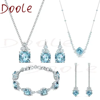 Vysoko Kvalitné Módne Šperky SWA Kúzlo Modrý Štvorec Nádherné Modrý Štvorec Crystal Ženské Romantické Šperky Darček Náhrdelník Pre Ženy