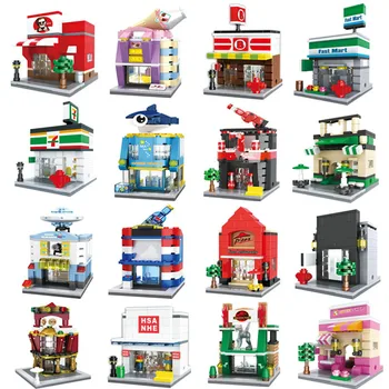 Mini City Uli Série 3D predajňu Potravín, Nápojov, Kaviareň, Telefón, Mini Shop Vzdelávacie Stavebné kamene, Tehly, Hračky pre Deti,