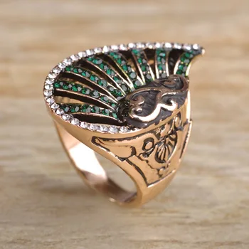Blucome Turecký Retro Krúžok Slimák Tvar Zelené Kryštály Živice Ženy Vintage Prsteň Široký Starožitné Strany Prst Príslušenstvo Šperky