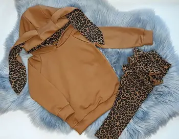 Batoľa Detská Dievča Leopard Oblečenie Králik Ucho Mikina S Kapucňou+Nohavice, Oblečenie, Tepláky, Súpravy