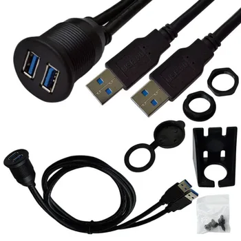 USB 2.0 Port Samec Samica Predlžovací Kábel Nepremokavé Flush Mount Dual USB Dock Adaptér Tabuli Pan pre Auto, Motocykel