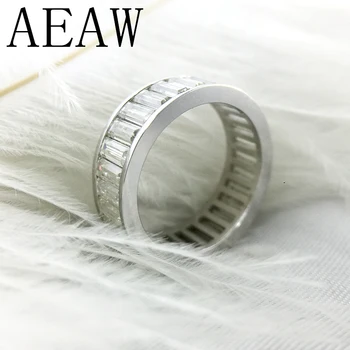 AEAW Emerald Bageta Enternity Svadobné Zásnubný Prsteň 14K Bieleho Zlata 2X5MM DF 8.5 ctw Farba Lab Diamond Kapela pre Ženy