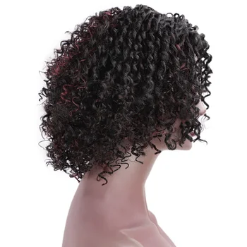 Opečiatkované Slávnej Kinky Afro Kučeravé Parochňu Zmiešané Čierna a Červená Parochňu Syntetické Krátke Parochne pre Čierne Ženy Vysokej Teplote Vlasy