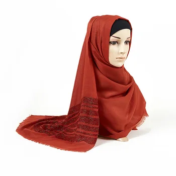 2020 Ženy Dlho Lesk Leskom Moslimských Viskóza Hlavu Zábal Hidžáb Šatku Žena Biela Čierna Farbou Strapec Fringe Šály, Šatky