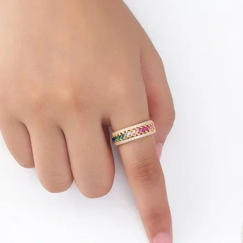 18k zlata farieb multicolor drahé kamene krištáľ Prstene pre ženy rainbow diamanty bieleho zlata farba indickej Dubaj módne šperky
