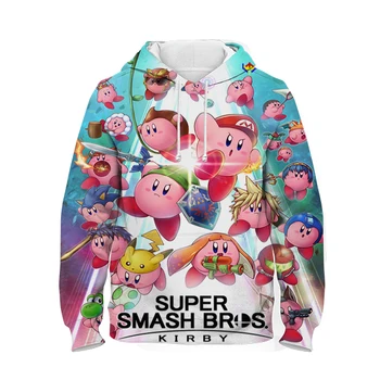 Super Smash Bros Kirby 3D Tlač s Kapucňou, Anime Chlapcov, Dievčatá, Deti, Pulóvre Batoľa Kabát Deti Cartoon Dlhým rukávom, Mikiny