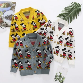 Disney Baby Chlapci, Dievčatá Cardigan Mickey Mouse Pletený Sveter Cardigan Deti Topy S Dlhým Rukávom Deti Oblečenie Zimné Oblečenie Kabát