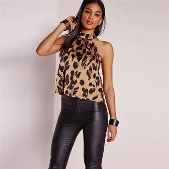 Dámske Leopard Tlač Halter Top Elegantné bez Rukávov Tank Večierok Klubu Dámy Vesta camisa feminina Tee Streetwear plus veľkosť