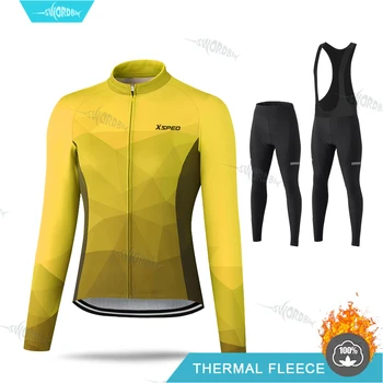 Ženy Cyklistické Oblečenie Long Sleeve Jersey Nastaviť Thermal Fleece Cyklistické Oblečenie Ropa Ciclismo Invierno Mujer Pro Team MTB Jednotné