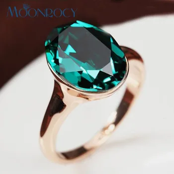 MOONROCY Crystal Prstene, Šperky Veľkoobchod ružové Zlato Zelená Farba crystal Trendy pre Ženy Strany snubný Prsteň Darček