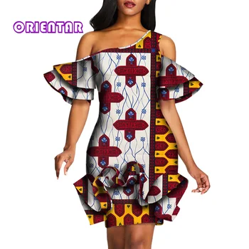 Dashiki Afriky Módy Šaty pre Ženy Africkej Tlače Volánikmi Petal podkolienok Elegantné Šaty Lady Party Bazin Riche WY5294