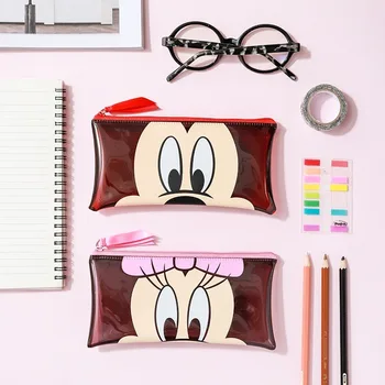 Disney Mickey Cartoon Módne PVC Transparentné puzdro na Ceruzku Tsum Veľkú Kapacitu Študent peračník Kráska a Zviera kabelka