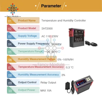 Digitálne Ovládanie Teploty SHT2000 Termostat Humidstat LED Digitálny Displej Vlhkosť Regulátor AC 110 - 230 V 10 Vlhkomer