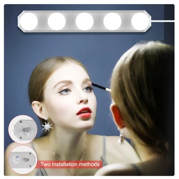 Make-up Márnosť Kabinetu Zrkadlo Svetlo Super Jasná 5 LED Žiarovky, led tvoria Ľahké Prenosné Kozmetické Zrkadlo Svetlo USB Napájané Svietidlo