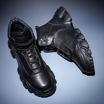 V Zime Teplé Originálne Kožené Členkové Topánky Mužov Luxusné Bežné High-Top Topánky Britský Štýl Čipky Black Platformové Tenisky Armády Boot