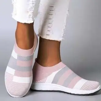 Vonkajšie pohodlné príležitostné športové topánky ženy tenisky 2021 slip-on priedušný oka ponožky, tenisky ženy bežecká obuv plus veľkosť