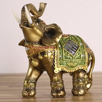 Šťastný Slon Socha Slona Figúrky Živice Záhrada miniatúr, Zlaté Fengshui Slon s batožinového priestoru až Domov Dekorácie