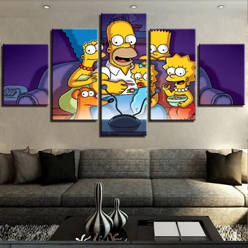 Wall Art Obrázky Rám 5 Kusov Simpsonovci TV v Noci Anime Plátno na Maľovanie Interiéru Domov/Obývacia Izba/Spálňa HD Vytlačí Plagáty