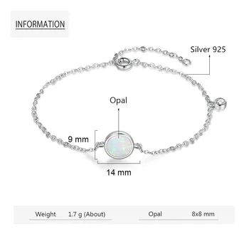 Ženy Kolo Opal Náramok Módne 925 Sterling Silver Chain Náramky Kúzlo Kórejský Štýl Minimalistický Jemné Šperky (Lam Hub Fong)