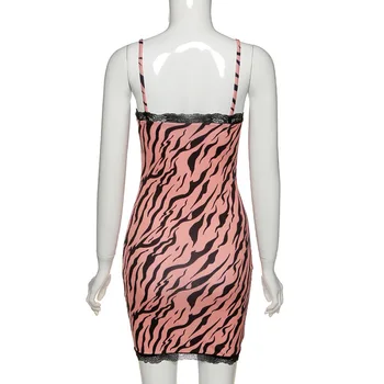 Ružová Zvierat Zebra Y2K Šaty Žien Lete Roku 2020 Módne Backless tvaru Sklzu Šaty, Sexy Patchwork Noc Clubwear Čipky Mini Šaty