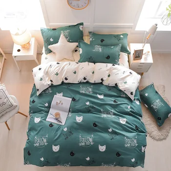 Denisroom cute cat cumlík posteľná bielizeň sady zelená perinu nastaviť jednoduché posteľná bielizeň cumlík kryt king size TY91#