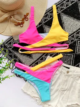 Ženské Criss Cross Bikini Push-up Obväz Plavky Cheeky Bikini Multi Farebné Plavky Maillot De Bain Biquini plavky