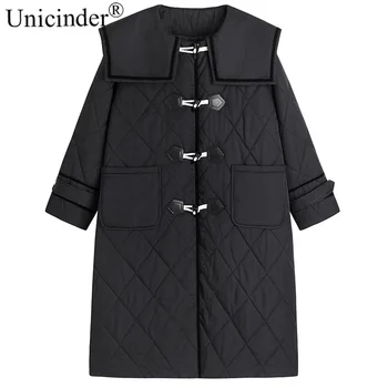 Unicinder 2020 Zimné plus veľkosť bavlna čalúnená šaty žena Navy golier kórejský horn tlačidlo bavlna dámske zimné kabáty #61007