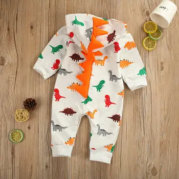 Móda Novorodenca Chlapci Dievča Deti 2020 Zábavné Roztomilý Dinosaurus Doodle Romper Uhol hlavovej Dekor Jumpsuit Oblek Oblečenie 0-24M