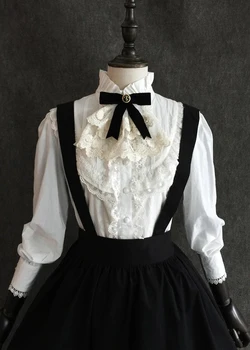 Klasické Lolita Šaty, Blúzky, Košele, dámske Dievčenské Bavlnené Japonský Cosplay Kostýmy Black jednofarebné Dlhý Rukáv Koleno Dĺžke