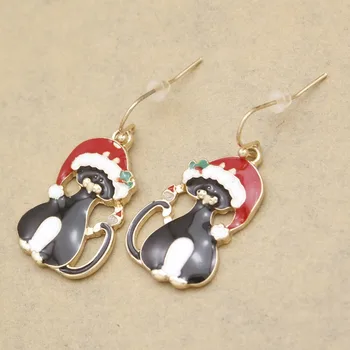 Vianočné Hat Vianoce, Santa Náušnice Čierne Bastet Lykových Mačiatko Pet Mačka Smalt Leptané Ženy Oorbellen Orecchini Šperky Červená