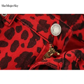 SheMujerSky Červená Leopard Ceruzka Nohavice Nohavice Ženy Vysoký Pás Jeseň Slim Nohavice 2018