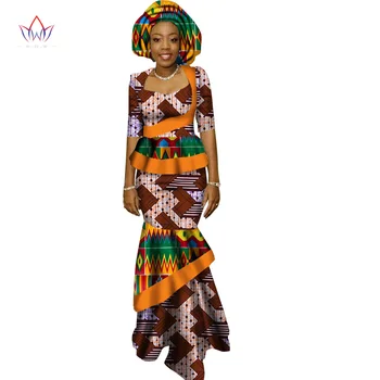 2021 Nových Afrických Dlho Tlačiť Sukne Maxi Šaty, Oblek Polovičný Rukáv Plodín Topy Spájať Šaty Bazin Afriky Oblečenie pre Ženy WY1417