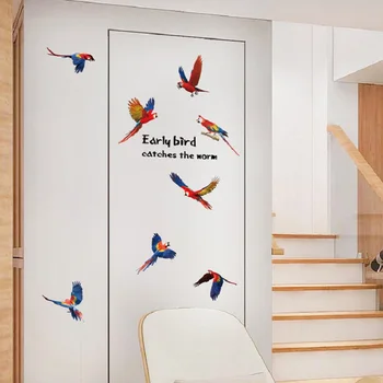 Živý Farebný Papagáj Samolepky Na Stenu Pre Obchod Office Dom Dekorácie Diy Vtákov Tému Nástennú Maľbu Umenie Domov Obtlačky