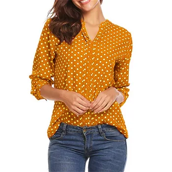 2020 Nové Polka Dot Blúzky Ženy Xxl Oblečenie V-neck Tričko s Dlhým Rukávom Plus Veľkosť Topy Pre Ženy Office, Blúzky