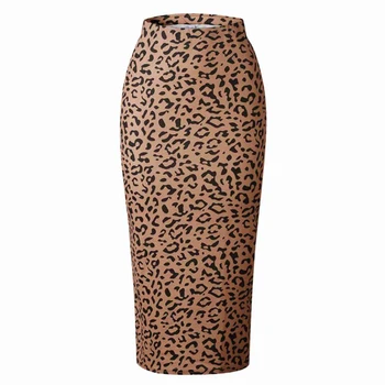 2020 Sexy Bežné Nepravidelný Sukne Polyester Ženy Vysoký Pás Strane Split Zmes Leopard Bodycon Sukne Nové
