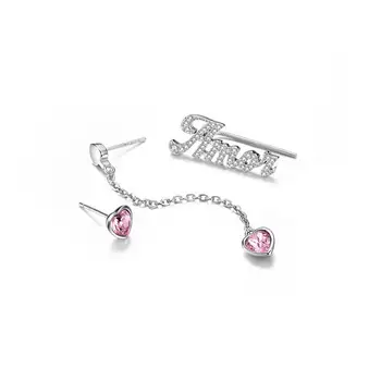 LEKANI 925 Sterling Silver Šperky Pre Ženy Asymetrie List Amor S Ružovými Rakúsko Crystal Srdca Náušnice Romantický Darček Nové