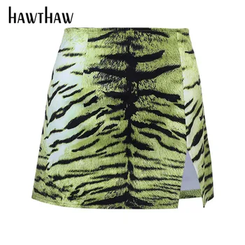 Hawthaw Ženy Lete Tiger Vytlačené Slim Otvoriť Vidlica Split Package Hip Mini Krátke Sukne 2021 Ženské Oblečenie, Streetwear