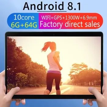 V10 Klasický Tablet 10.1 Palcový tablet PC Android 8.10 Verzia Super tablety Ram 6GB Rom 64GB WiFi GPS 10.1 tablety