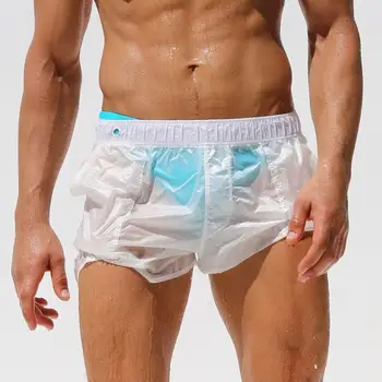 Nové biele transparentné beach šortky gay plavky mužov šachty maillot de bain homme surfovanie plavky, plavky športové nohavičky 247