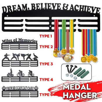 5 štýly športová medaila rack medaila vešiak displeja, stojan, beh, plávanie, gymnastika tanec triatlon 40x15cm