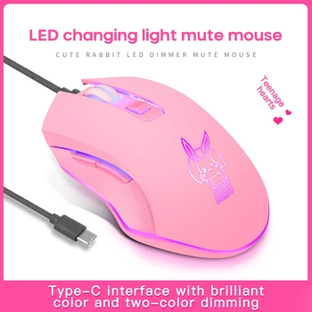 Ružová Žiariace Myši 2400Dpi Káblové pripojenie Hernej Myši Tichý Farebné USB Typ-C Myš Pre PC, Notebook, Herné Príslušenstvo