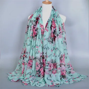 10 Farieb foulard woemn bandana vytlačené kvet čmáranicou dlho viskóza šály, hidžáb hlavu pashmina moslimské šatky tippet šál