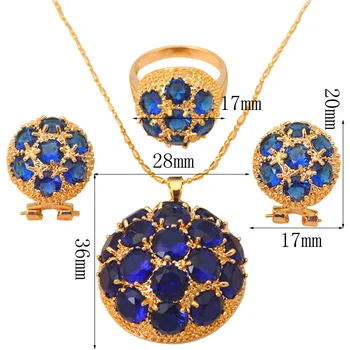Luxusné Kolo Modrá Zlaté Šperky Crystal Sady Náušnice, Náhrdelník Krúžok sz #6.75 #7.75 #8.75 Módne Šperky JS131