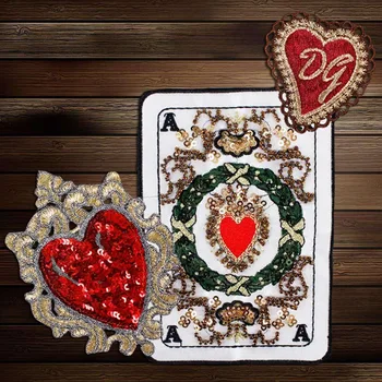 1set Korálkové Pokerové Karty, Výšivky Nášivka Sequin Srdce Odznaky Textílie Škvrny Šiť na Oblečenie Zdobené Plavidlá, Šitie A123