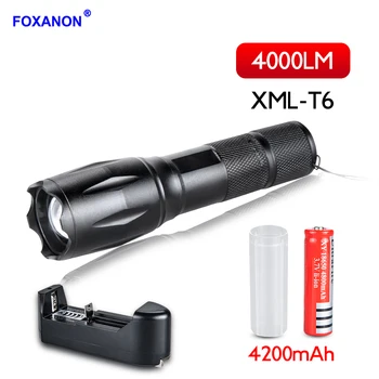 Foxanon Vysokej Lumen 4000Lumen XML-T6 LED Svietidlo Nabíjateľné Linterna Pochodeň 18650 Batérie Outdoor Camping Silný Blesk