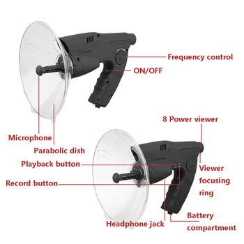 Zväčšenie 8X Zosilňovač Zvuku Ucho Bionic Vtákov Nahrávanie Watcher so Slúchadlami Watcher Vonkajšie Nástroje Počúvanie Vták Nástroj